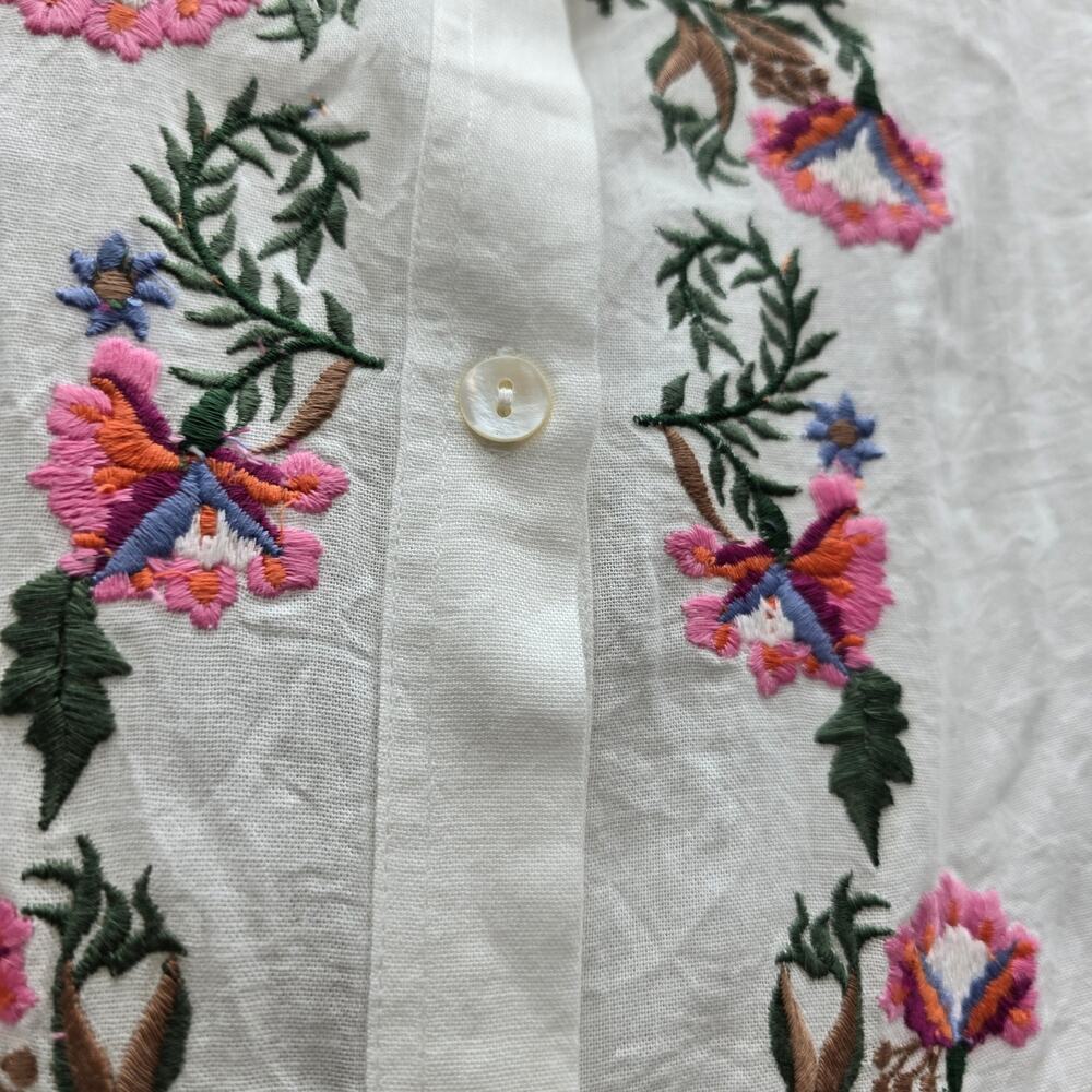 Hermoza Floral Embroidered Button Front Tunic Shirt Dress Boho White SZ Large - Picture 4 of 8